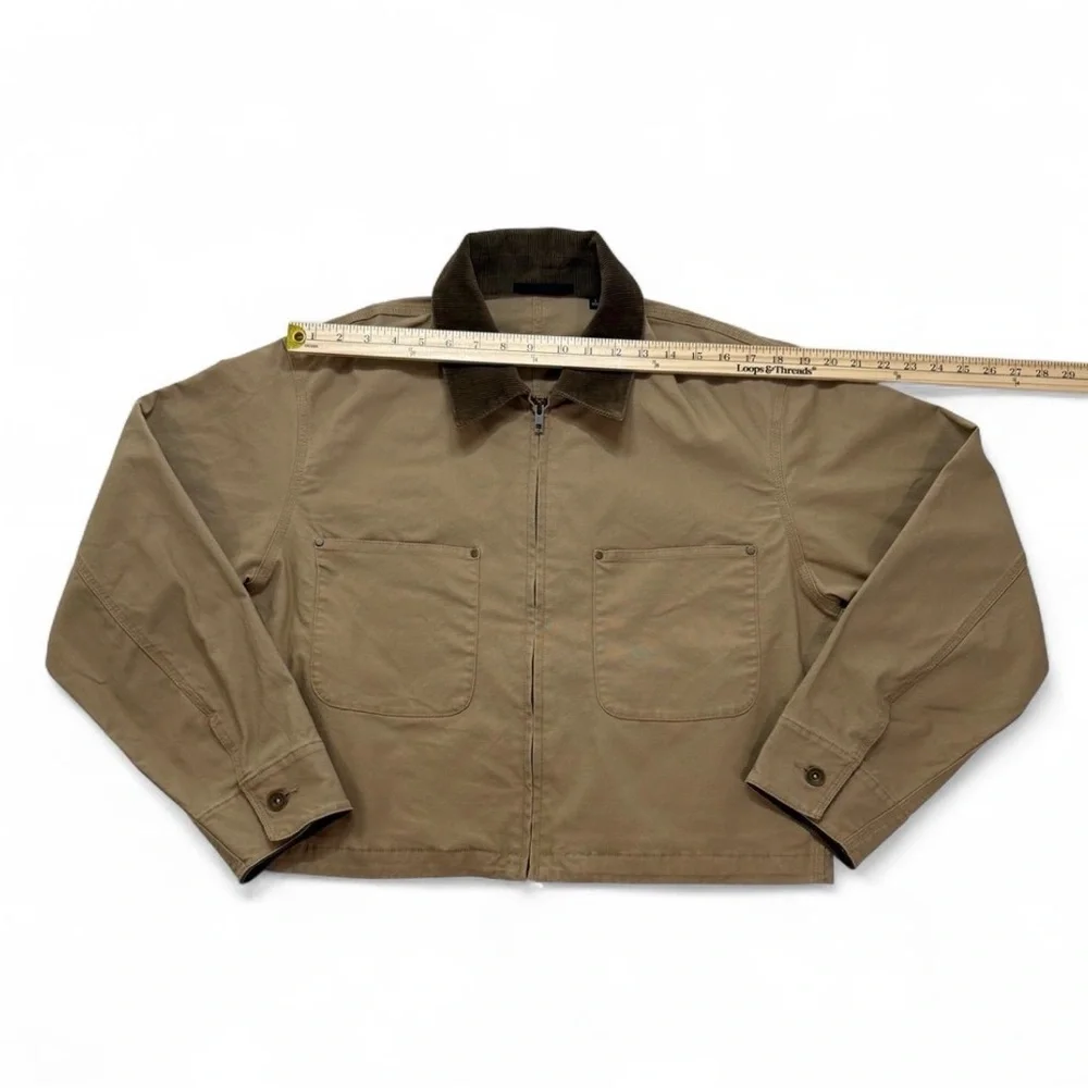 Women’s Uniqlo Zip-Up Short Jacket with Corduroy Collar Large Pockets Boxy Fit L - Picture 6 of 8